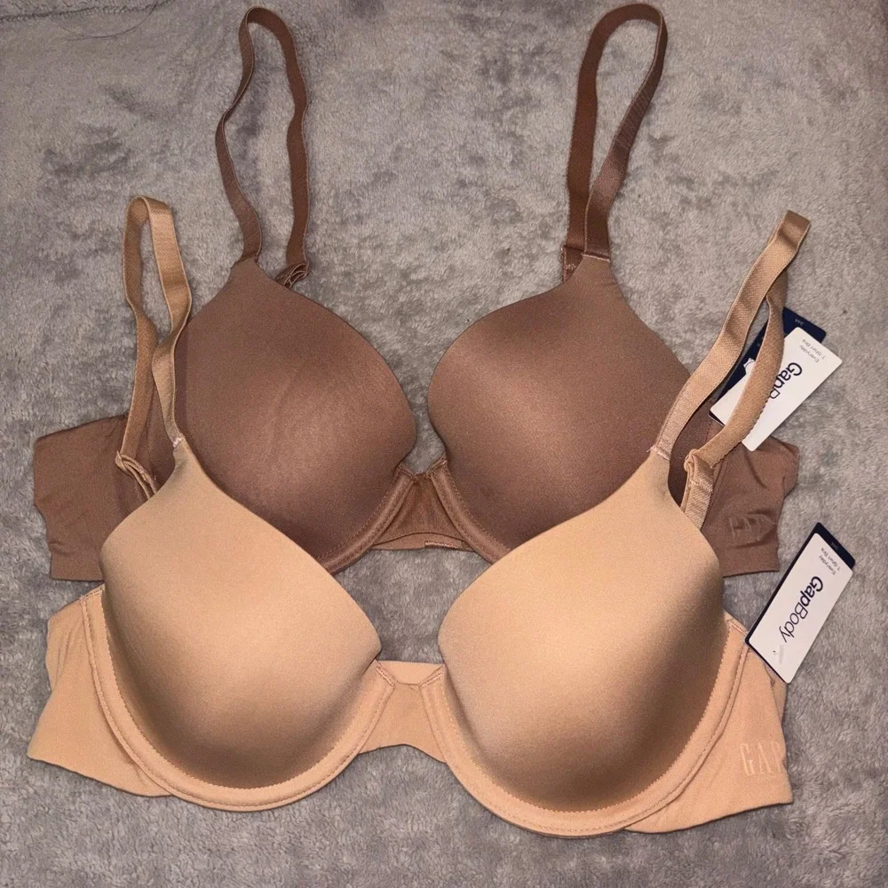 GapBody Everyday T-Shirt Bra Set 34A Nude Mocha Brown Underwire Padded 2 Pack